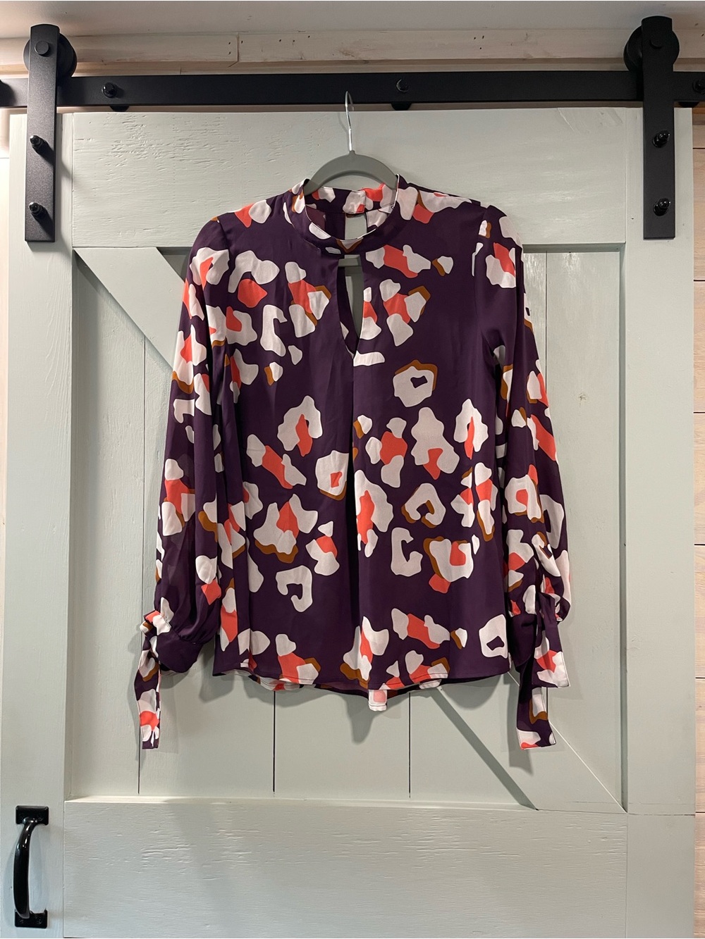 CROSBY by Mollie Burch Purple Multi Keyhole Tie-Sleeve Blouse